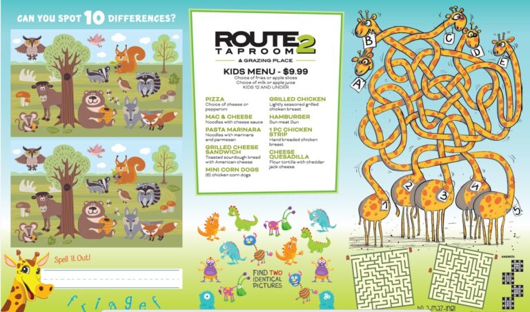 Two Rivers Kids Menu Route2 Taproom